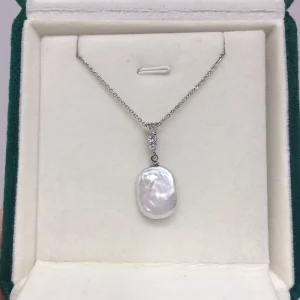 Custom Baroque Freshwater Pearl Pendant Necklace with Silver-Plated Chain and Zircon Accent