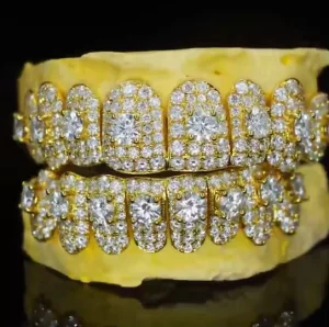 Custom Bezel Set Moissanite Teeth Grillz 925 Sterling Silver DEF VVS Cut White Yellow Rose