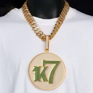 Custom Big Round Shape Green Diamond Letter Iced Out CZ Stone Logo Charms Pendant Hip Hop Jewelry for Men Women