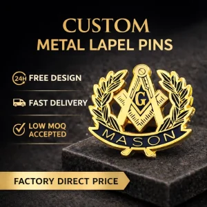 Custom Brass Antique-Plated Hard Enamel Masonic Lapel Pin