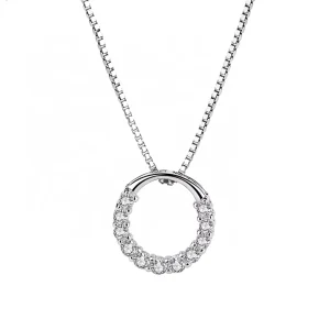 Custom Cubic Zircon Pendant 925 Sterling Silver Classic Circle Pendant Necklace for Women