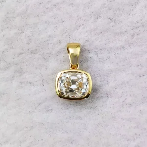 Custom Cushion-Cut 2CT Lab Diamond Pendant, 14K Gold Solitaire Bezel Setting, Old Mine Cut