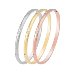Custom Diamond CZ Bangle Jewelry Bracelet Real Rose Gold Pave Ladies Bangle with Stainless Steel Circle Bangles