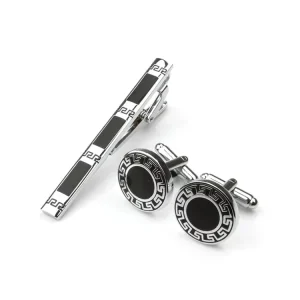 Custom Engraved Logo Metal Cufflinks and Tie Clip Gift Set for Men