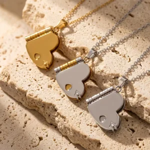 Custom Engraved Stainless Steel Mini Heart Book Pendants for Couples