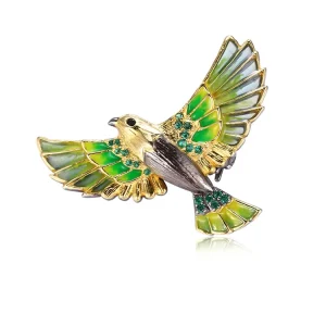 Custom Fashion Nano Green Spine Black Spinel 925 Sterling Silver Enamel Fine Fancy Flying Eagle Brooch Pin