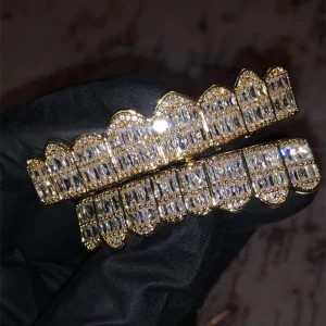 Custom Full Iced Out 925 Silver Hip Hop Baguette Cut Diamond Moissanite Grillz