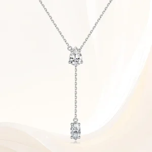Custom Geometric Diamond 18K Gold Teardrop Marquise Tassel Necklace, Adjustable Zipper Collarbone Design