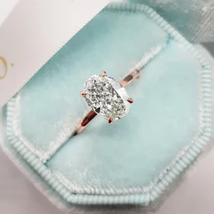Custom Handmade Oval-Cut Solitaire Hidden-Halo Zircon Ring, 925 Sterling Silver, Promise Wedding Ring