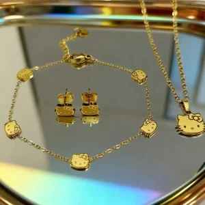 Custom High Quality Gold Plated Stainless Steel Chain Fashion Style Cartoon Pendant Fine Jewelry Set for Women Gift