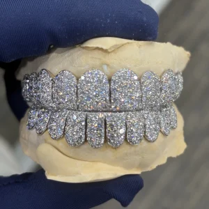 Custom Honeycomb Setting Top & Bottom 10 S925 Silver VVS Moissanite Lab Diamond Perm Cut 10K 14K 18K Solid Gold Teeth Grillz