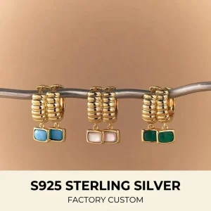 Custom Jewelry Manufacturer Anti-Tarnish 925 Silver 18K Gold-Plated Aurora Ridge Green Chalcedony Drop Huggie Earrings