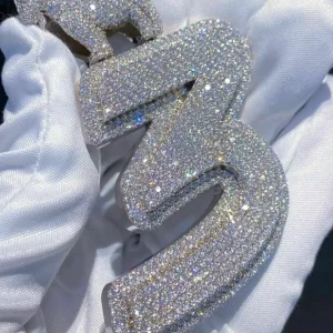 Custom Letter Name Number Logo Round Moissanite Pendant Hip Hop Jewelry