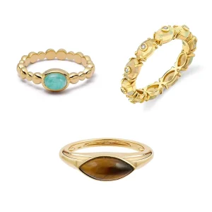 Custom Logo 925 Silver Amazonite Opal Tigers Eye Gemstone Ring