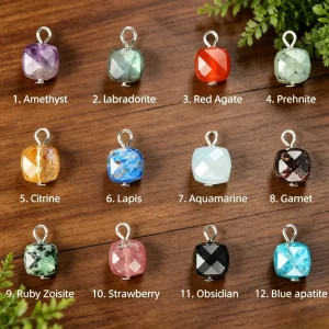 Custom Logo 9mm Natural Faceted Square Crystal Agate Quartz Stone Pendant Charm Jewelry Making Accessory OEM