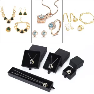 Custom Logo Black Rigid Cardboard Jewelry Drawer Box, Sliding Pull-Out Paper Packaging Case
