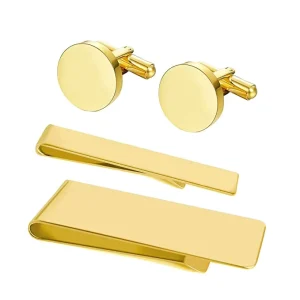 Custom Logo Blank Stainless Steel Cufflinks and Skinny Tie Clip, Unisex