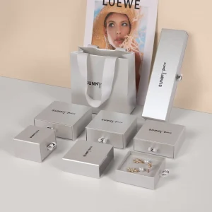 Custom Logo Grey Small Cardboard Drawer Jewelry Box for Earrings, Rings, and Necklaces