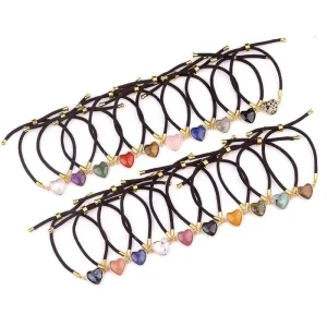 Custom Logo Natural Stone Crystal Heart Adjustable Braided Rope Bracelet, OEM