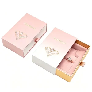 Custom Logo Recyclable Cardboard Jewelry Drawer Box with Velvet Insert for Rings and Pendants