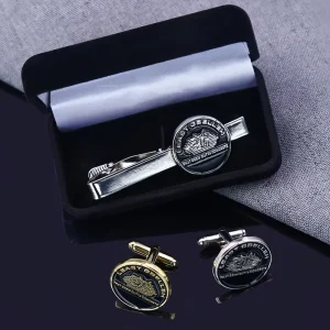 Custom Men’s Clip-On Tie and Cuff Links, Blank Silver Metal, Masonic