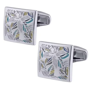 Custom Men’s Cufflinks and Tie Clip with Colorful Leaves Design for Suits, Weddings, and Tuxedos