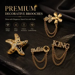 Custom Metal Alloy Gold-Plated Diamond Rhinestone Lapel Brooch for Women’s Suits