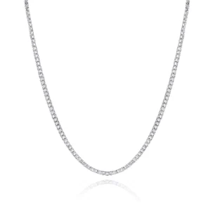 Custom Moissanite Diamond CZ Tennis Chain Baguette Hip Hop Necklace Silver Plated Link Chain Pendant Necklaces
