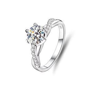 Custom Moissanite Jewelry 1ct 925 Silver Engagement Wedding Ring with Lab Grown Diamond for Women