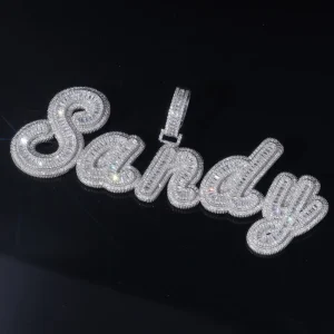 Custom Name Double-Layer Cursive Diamond Pendant Necklace Gold-Plated Iced-Out Jewelry