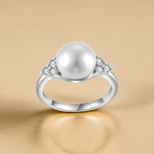 Custom OEM S925 Sterling Silver Freshwater Pearl and Diamond Ring for Women