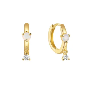 Custom Opal Earrings 925 Sterling Silver Triangle CZ Dangle Pendant Simple Drop Hoops for Women Fine Jewelry