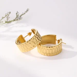 Custom PVD Plating Waterproof Wide Band Chunky Huggie Watch Strap Handmade Clip On Earrings