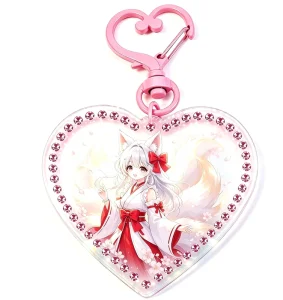 Custom Rhinestone Heart Acrylic Keychain Pendant Bag Charm for Gifts