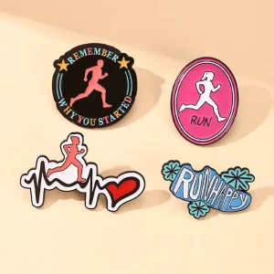 Custom Running Theme Zinc Alloy Black Nickel Soft Enamel Pins Sport Runner Brooch Pins Fitness Accessory