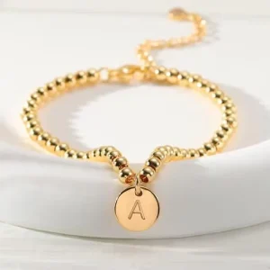 Custom Stretchy Beaded Friendship Bracelet 18K Gold Filled Letter Charms for Women