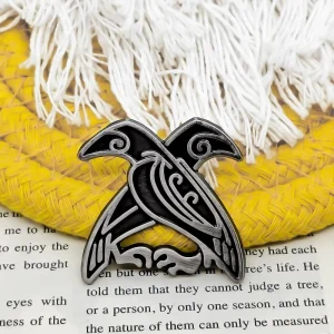 Custom Viking Norse Enamel Lapel Pins Antique Silver Gothic Crow Badges Pagan Mythology Brooch for Jacket