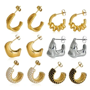 Custom Waterproof Stainless Steel 18K Gold Plated Diamond Hoop Earrings for Women and Teen Girls