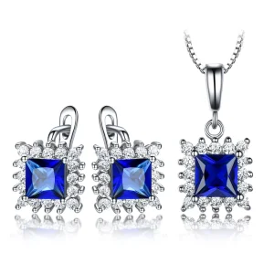 Custom Wedding Jewelry Set 925 Sterling Silver Earrings and Necklace CZ Gemstone