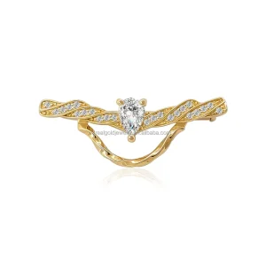 Custom Yellow Solid Au585 14K Gold Moissanite Brooch for Unisex Wedding and Anniversary Wear