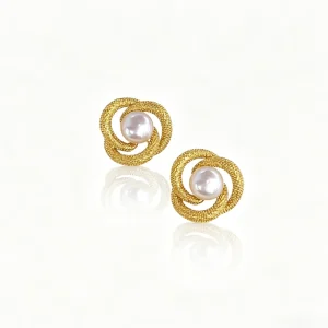 Customizable Gold-Plated Drop Earrings with Bezel-Set Pearl Retro