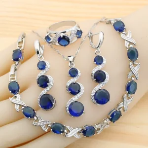 Customizable Zircon-Inlaid Copper Jewelry Set, 4-Piece: Earrings, Ring, Bracelet and Necklace for Women