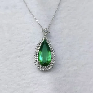 Customized 11CT Pear Cut Lab Created Emerald Diamond Platinum Pendant