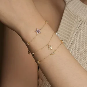 Customized 925 Sterling Silver Star Moon Flower Zircon Pearl Charm Bracelet and Pendant Set for Women