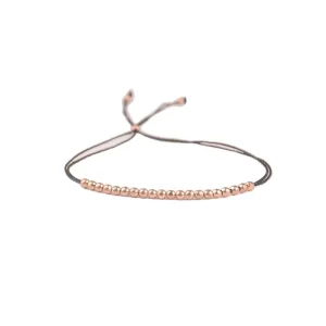 Customized Gold-Plated Metal Beaded Adjustable Wax Cord Wrap Bracelet
