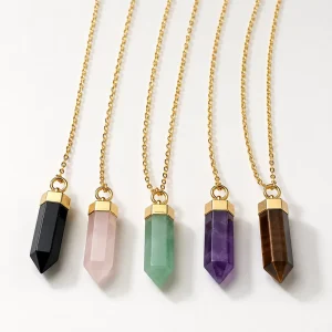 Customized Handcrafted Natural Clear Rock Crystal Quartz Copper Point Hexagonal Stone Elegant Cute Y Shape Chain Necklace