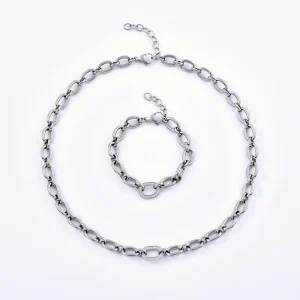Customized Handcrafted Stainless Steel Necklace Jewelry Set with CZ Stone