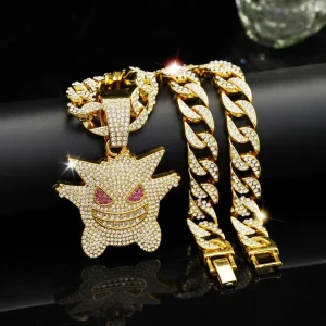 Customized Hip-Hop Style Pendant Bamboo Chain Necklace Diamond-Encrusted Ghost