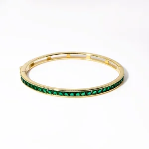 Customized OEM 18K Gold-Plated 925 Sterling Silver Green Zircon Bangle Bracelet for Women
