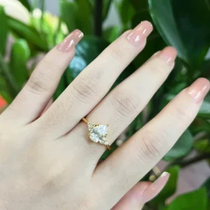 Customized Pear 1.5CT Moissanite Wedding Ring, Gold-Plated 925 Sterling Silver